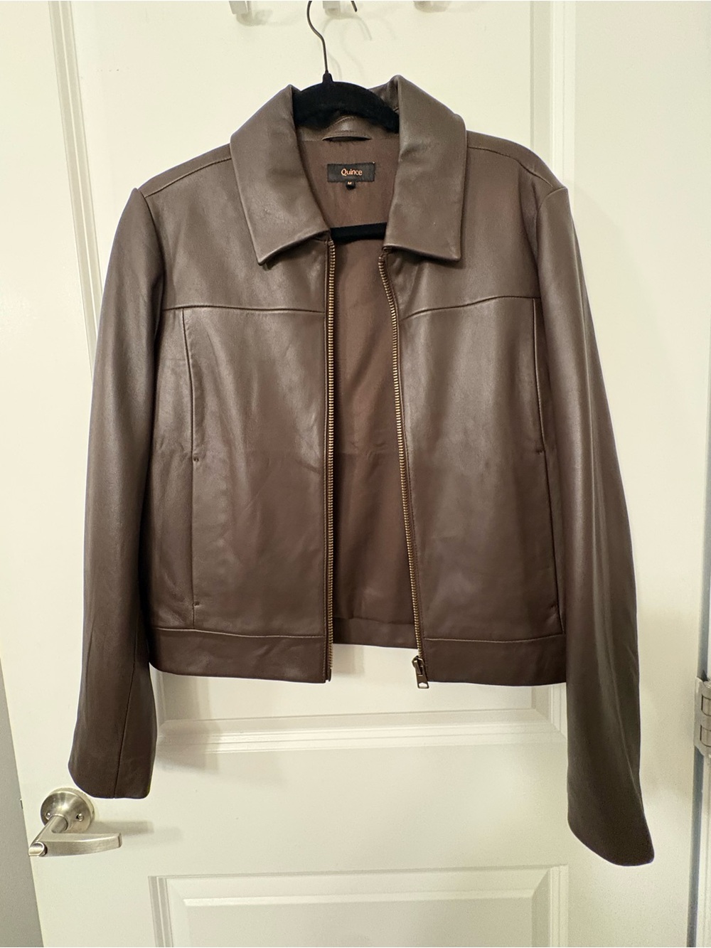 Quince Chocolate Brown Leather Zip Jacket